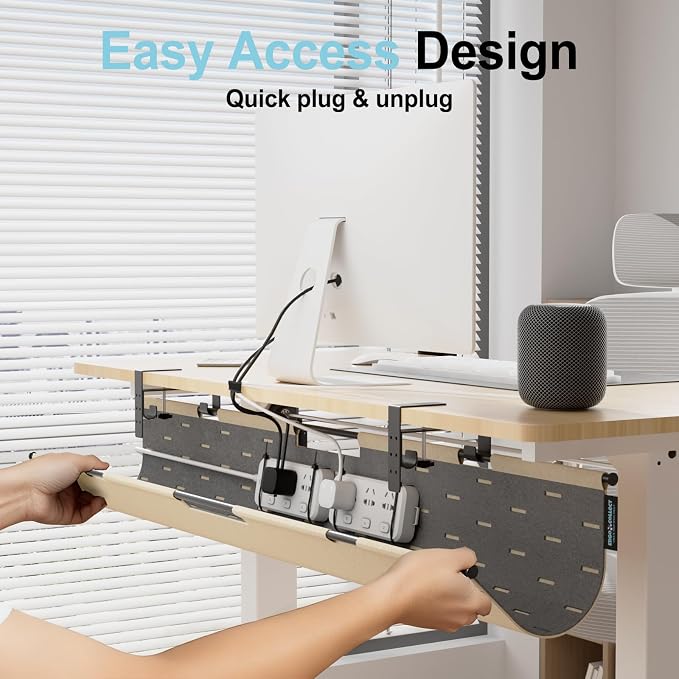 2-in-1 Under Desk Cable Management Tray & Privacy Panel, Dual-Sided Felt Cord - Image 4