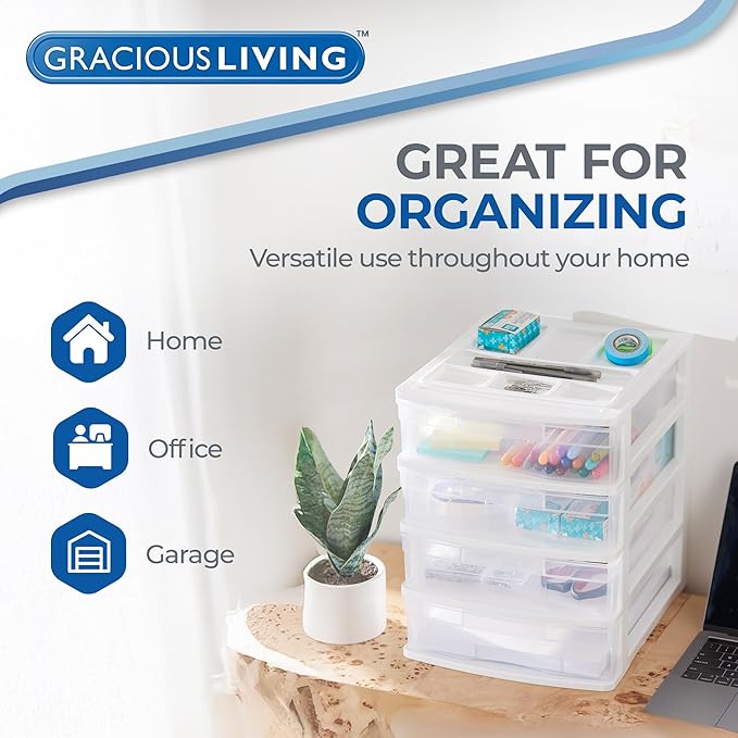 Gracious Living Drawer Organizer, 4-Tier Plastic Storage Desktop Drawers - Image 5