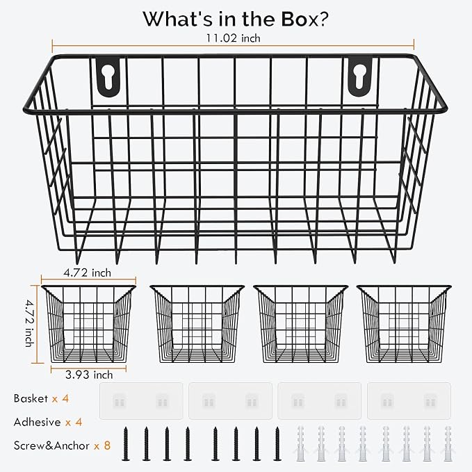 MaraFansie Hanging Kitchen Baskets Wire Storage Basket Adhesive and Screws - Image 7