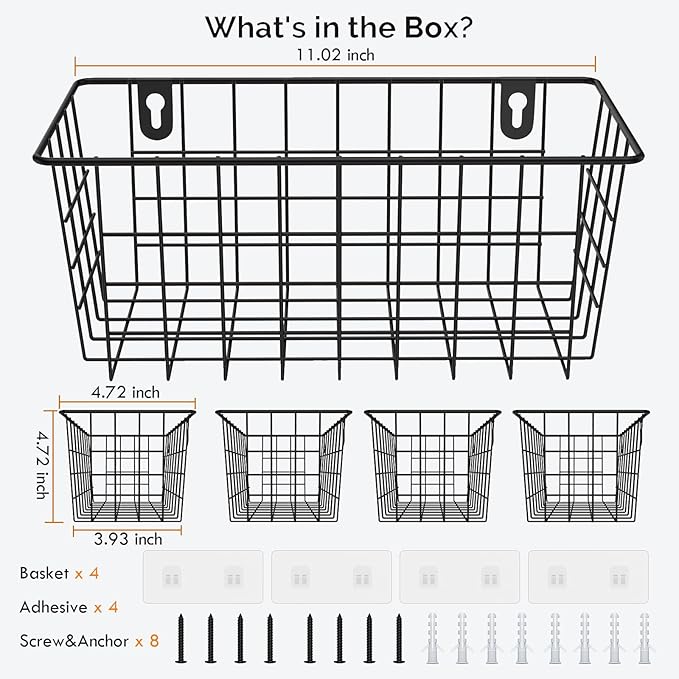 MaraFansie Hanging Wire Baskets Kitchen Storage Basket Adhesive and Screws - Image 6