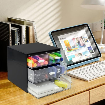 Desk Organizer with Drawer, Desk Storage Box, Plastic Office Stationery - Image 8