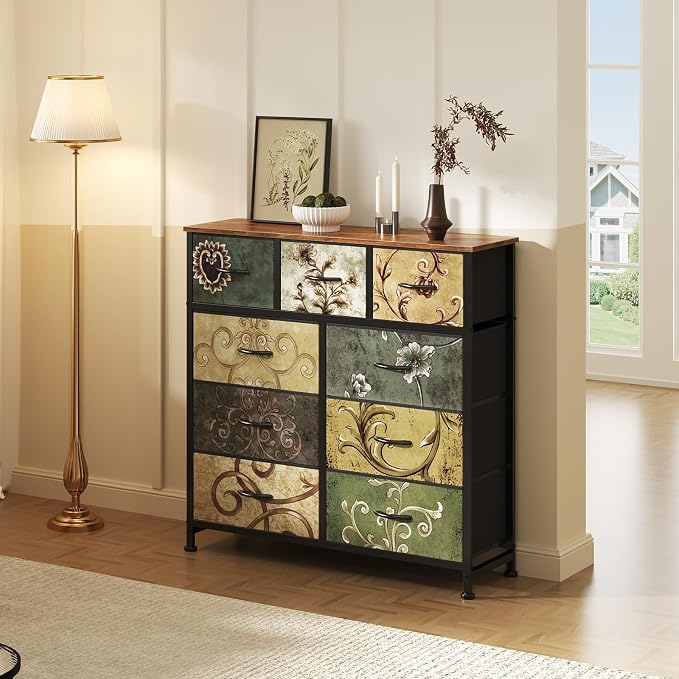 DUMOS 9 Drawer Dresser for Bedroom, Storage Organizer Chest of Drawers | Fabric - Image 7