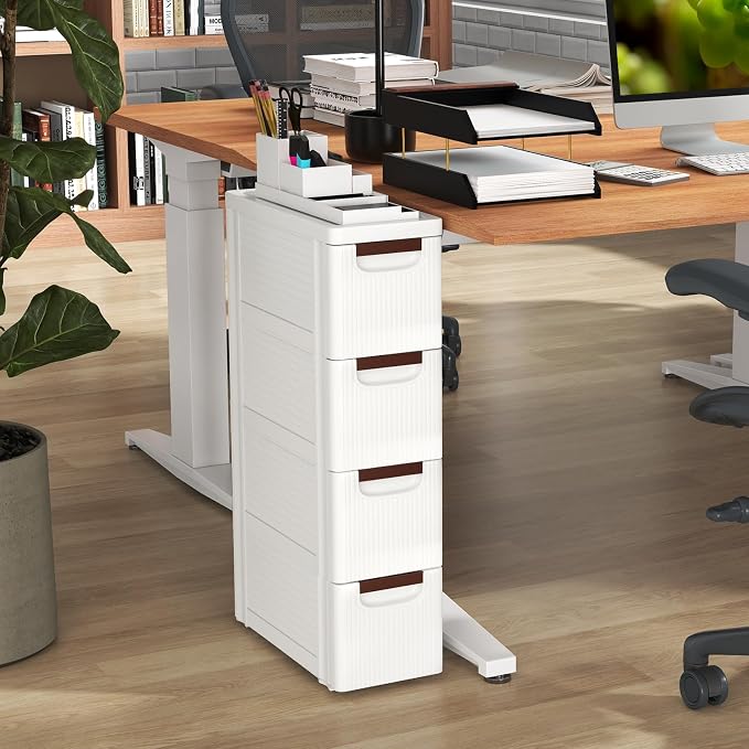 4-Drawer Narrow Storage Cabinet, Slim Rolling Cart | Mobile Plastic Cart - Image 5