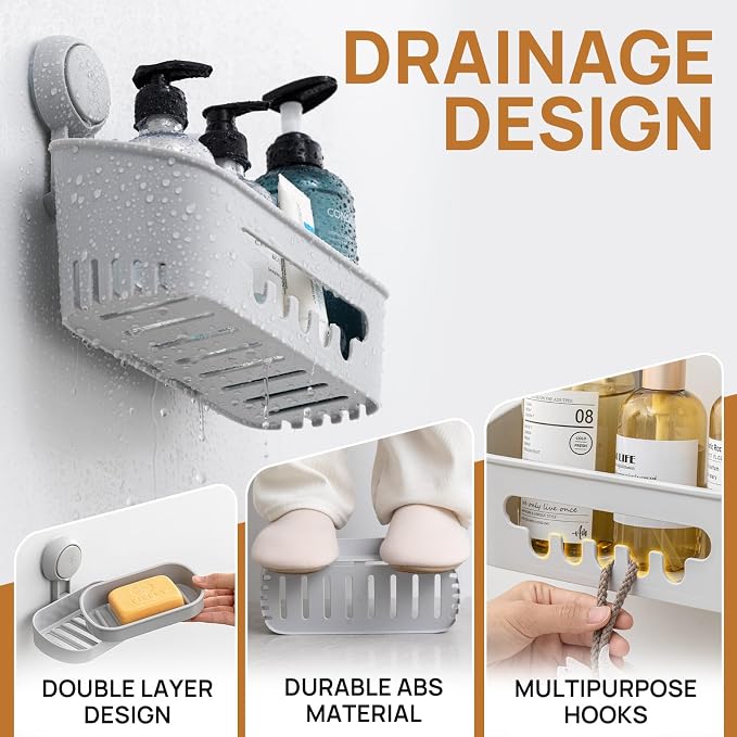 LEVERLOC Shower Caddy Suction Cup Set Shower Organizer & Soap Holder & - Image 4