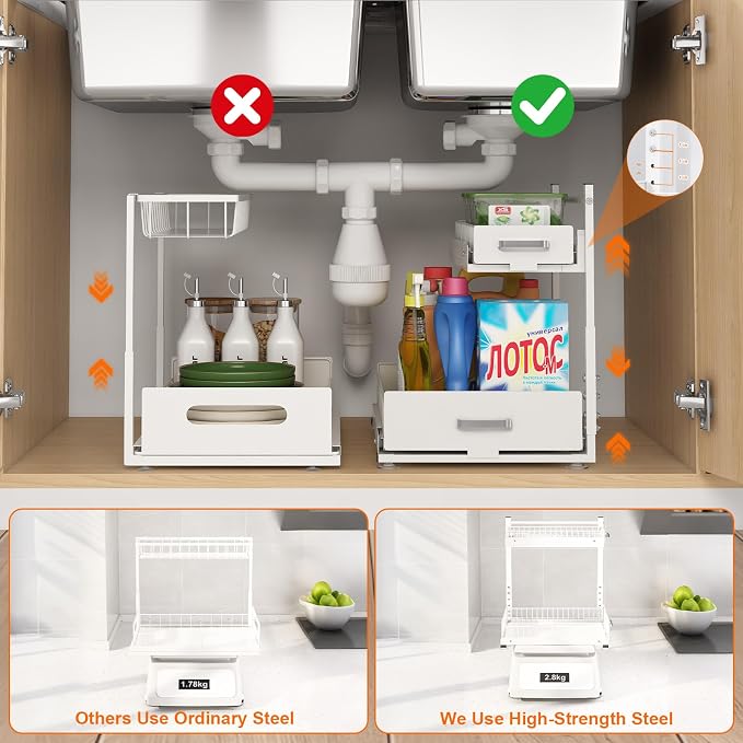 Under Sink Organizer, 2 Tier Slide Out Kitchen Cabinet Organizers - Image 4