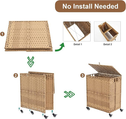 Laundry Hamper with Wheels&Lid, 50.2 Gallons Rolling Laundry Basket with Wheels - Image 6