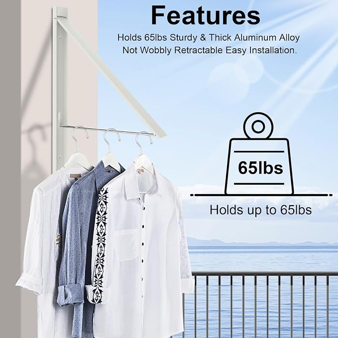 Wall Mounted Drying Rack 65lb Aluminum No Drill - Image 8