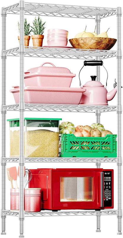 IZEUK 5 Tier White Metal Storage Shelves, Heavy Duty Wire Shelving Rack by IZEUK