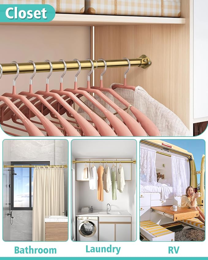 Closet Rod, 17 to 52 Inch Heavy Duty Adjustable Metal Clothing Rack - Image 6