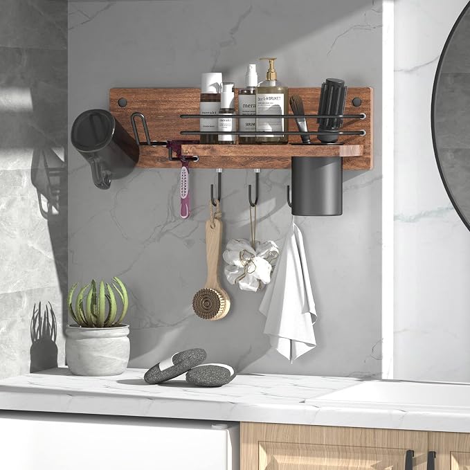 Wooden Hair Dryer Holder Wall Mounted, Bathroom Hair Tool Organizer, Blow Dryer - Image 5