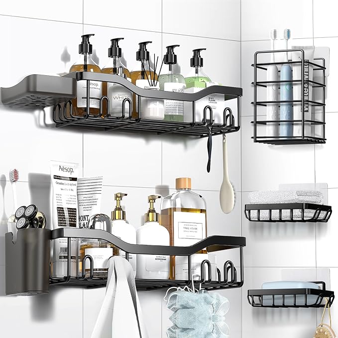 Shower Caddy Adhesive Shower Organizer 7-Pack, Rustproof Stainless Steel by OrganizeYourHomeEssentials