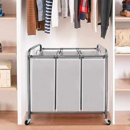 STO STO Laundry Sorter 3 Section, 3 Bag Laundry Hamper, Rolling Laundry Cart - Image 3