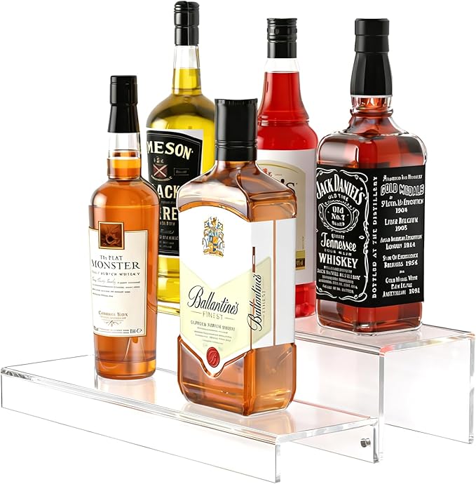 JUESHA 2 Tier Liquor Bottle Display Shelf, Step Alcohol Bottle Organizer by Unknown