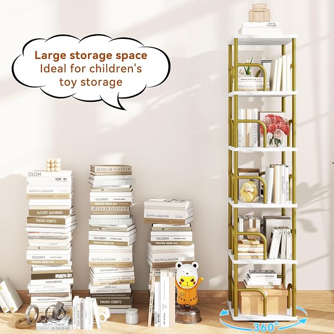 IBUYKE 6 Tier Rotating Bookshelf, Square Bookcases - Image 7