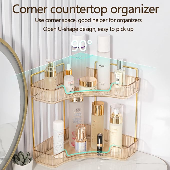 2-Tier Corner Bathroom Counter Organizer – Classic Storage Shelf - Image 4
