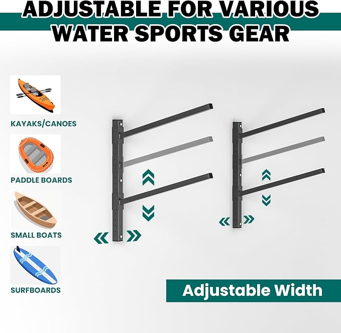 EVERHANGER Wall Mounted Kayak Storage Rack, Adjustable Kayak Holder, Heavy Duty - Image 4