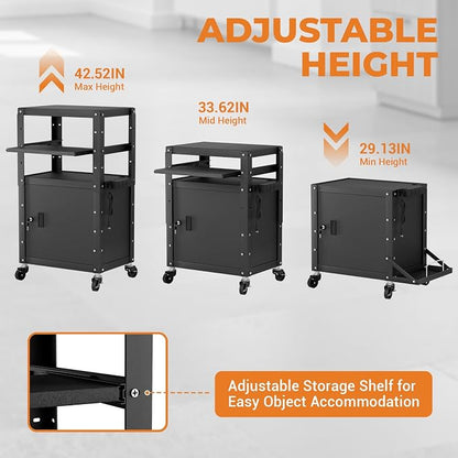 Mobile AV Cart with Cabinet, Rolling Computer Cart Height Adjustable Rolling - Image 6