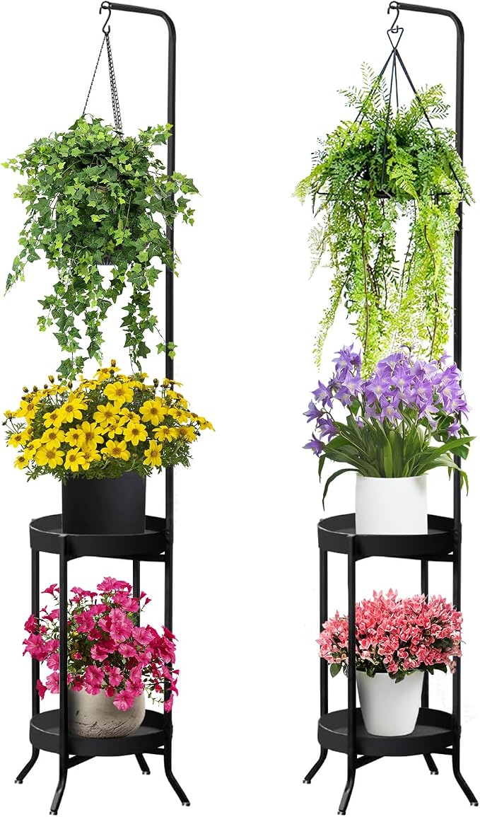 RINBOU 2Pcs Hanging Plant Stand Indoor Outdoor, Space-Saving Corner Metal Plant by RINBOU