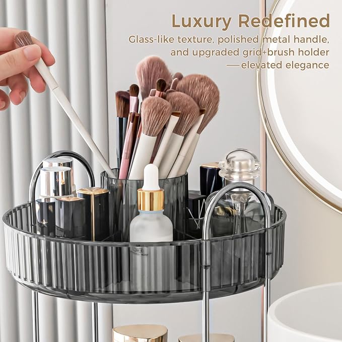 360° Rotating Makeup Organizer, Upgraded 2 Tier Skincare Perfume Organizers - Image 4