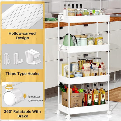 SPACEKEEPER Storage Cart, 4-Tier Mobile Shelving Unit, Bathroom Rolling Cart - Image 2