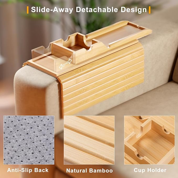 Bamboo Sofa Armrest Tray - Image 2