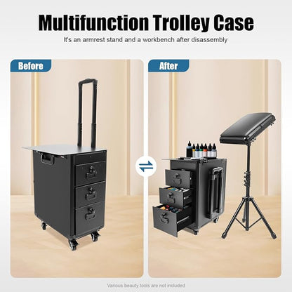 Rolling Makeup Train Case, Professional Cosmetology Case on Wheels, Large - Image 2