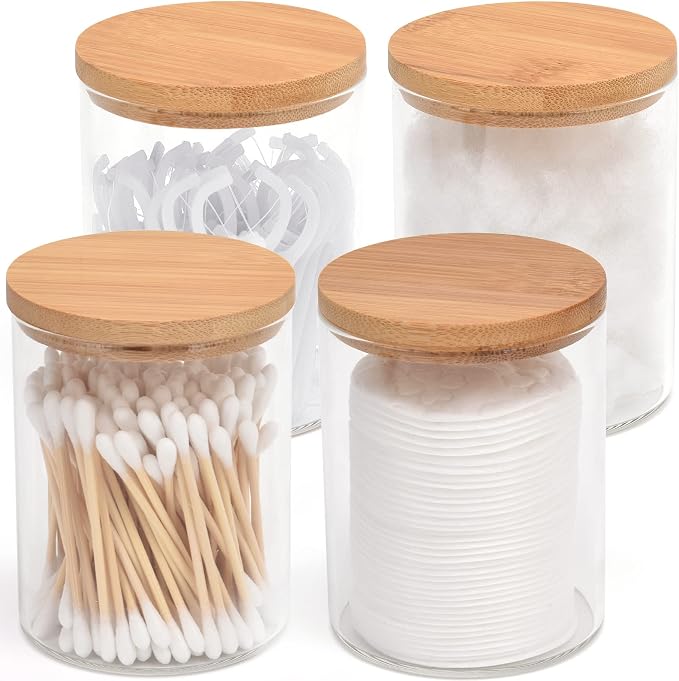 4 Pack Glass Qtip Holder Dispenser Set by BKYFPQ