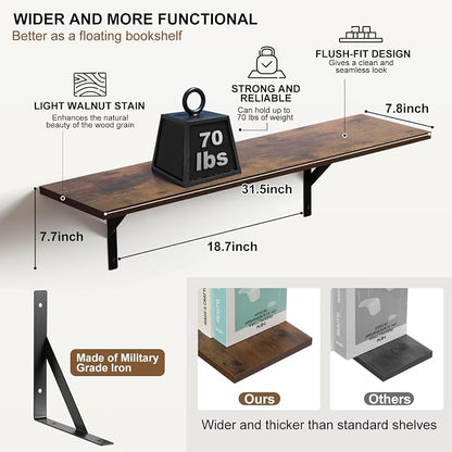 Tectocker-DOU 2 Pc Deep Floating Shelves ; Wall Mounted Hanging Shelves - Image 4