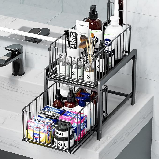 2 Tier Sliding Basket Drawer Organizer, Lxmons Pull Out Under Sink Cabinets - Image 6