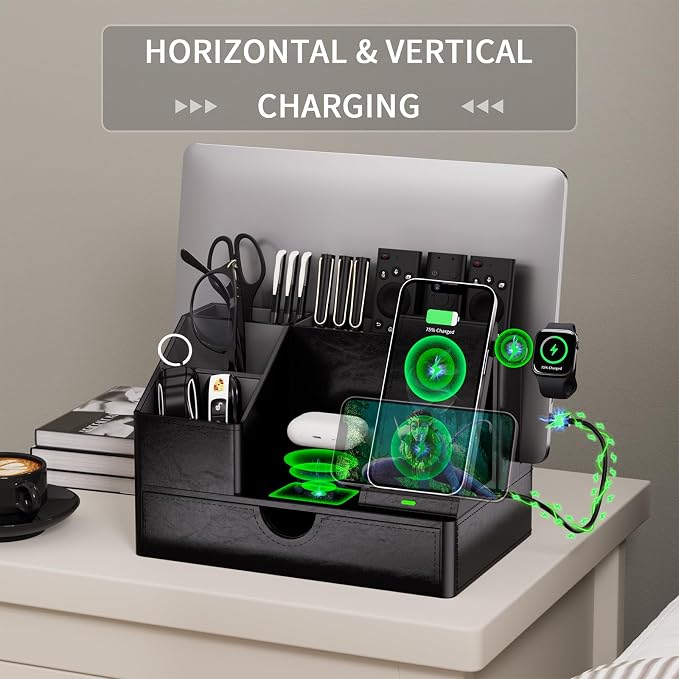 Black PU Leather Multi-Device Charging Station - Image 6