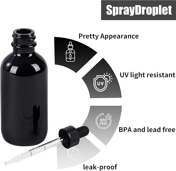 12 Pcs, 2oz Glass Dropper Bottle, Leakproof Tincture Bottles - Image 3