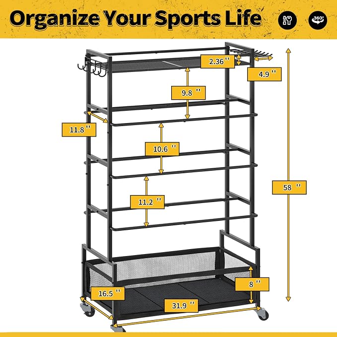 SOYEEZE Garage Sports Equipment Organizer-Large 5 Layer Ball Storage, - Image 7