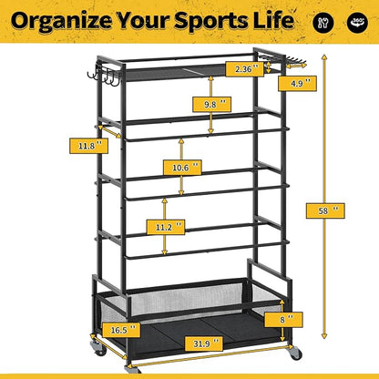 SOYEEZE Garage Sports Equipment Organizer-Large 5 Layer Ball Storage, - Image 7