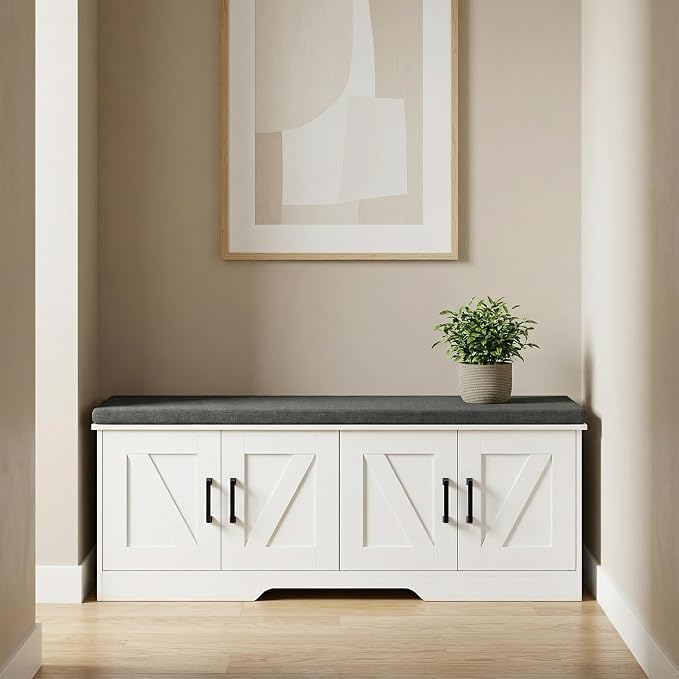 HOMSHO Farmhouse Shoe Storage Bench - Image 4