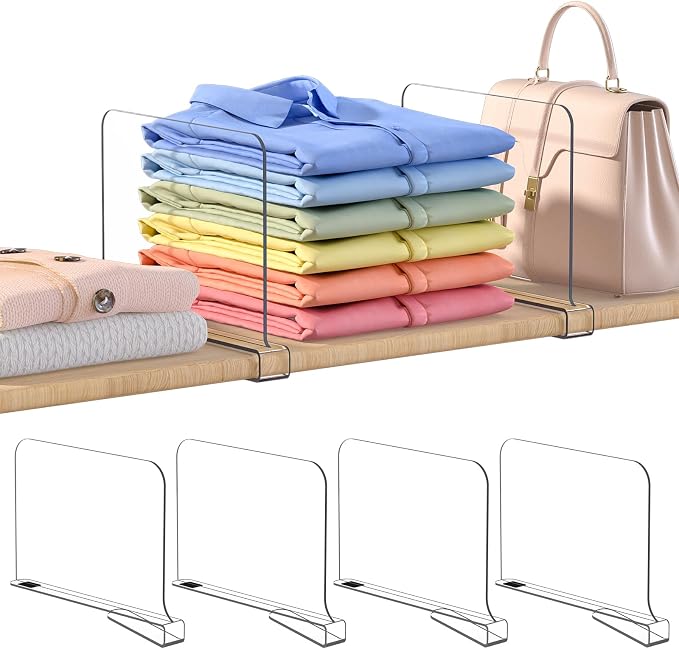 OKPOW Shelf Dividers for Closet Organization: 4 Pack 8" Tall X 12" Deep Acrylic by OKPOW