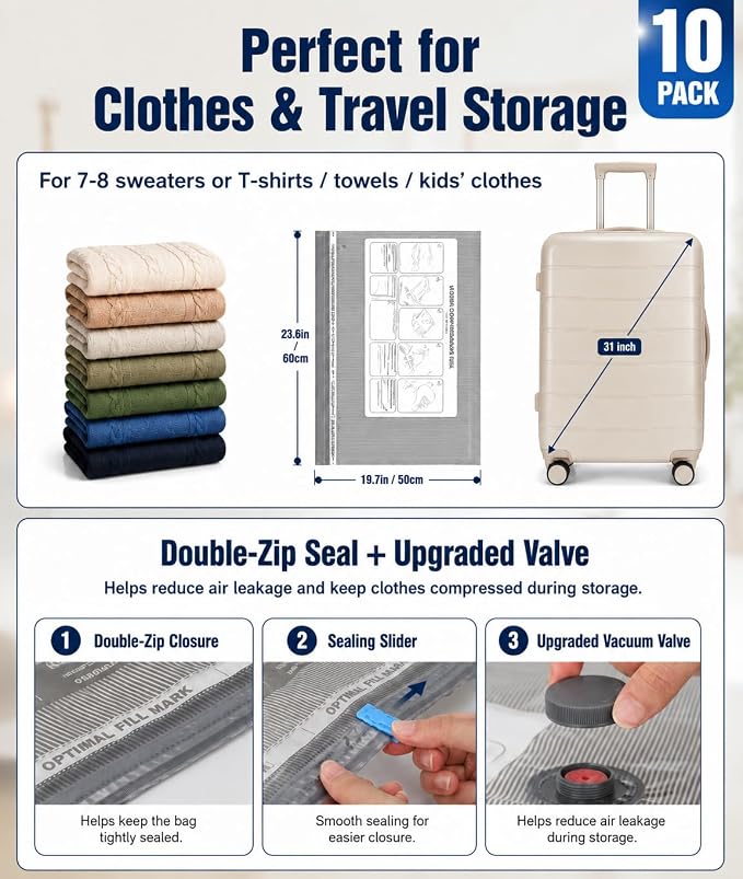 Fantictas Vacuum Storage Bags, 10 Small Space Saver Bags - Image 3