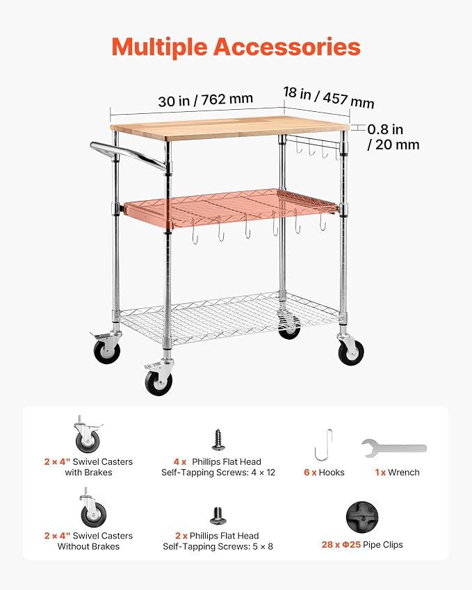 VEVOR Kitchen Utility Cart, 3 Tier Heavy Duty Adjustable Wire Storage Rack - Image 5