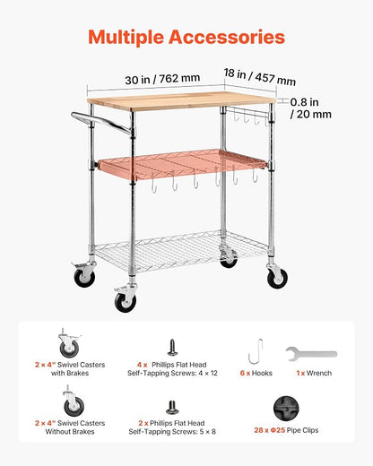 VEVOR Kitchen Utility Cart, 3 Tier Heavy Duty Adjustable Wire Storage Rack - Image 5