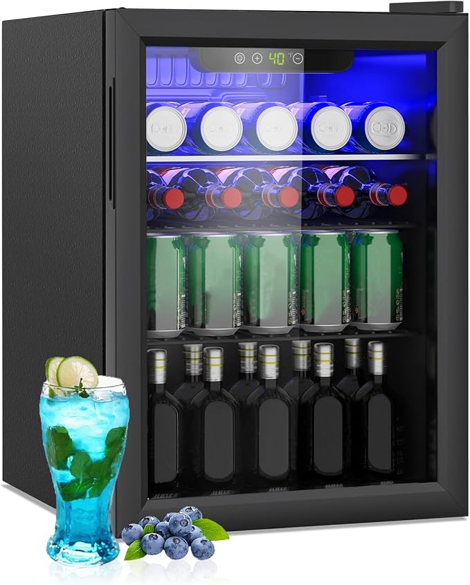 Compact Beverage Refrigerator, 95 Can/2.6 Cubic Feet Fridge by Erivess