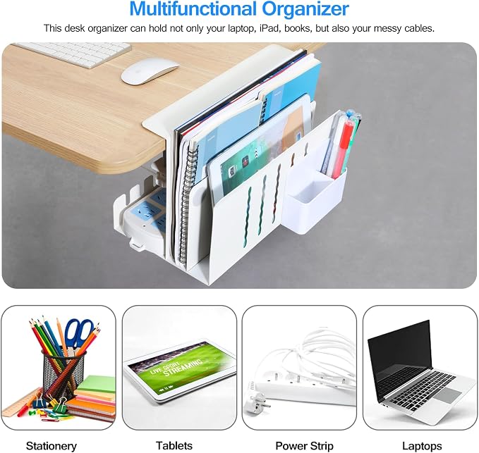 MAXECHO Desk Side Storage, Under Desk Laptop Mount, Table Side Hanging File - Image 3
