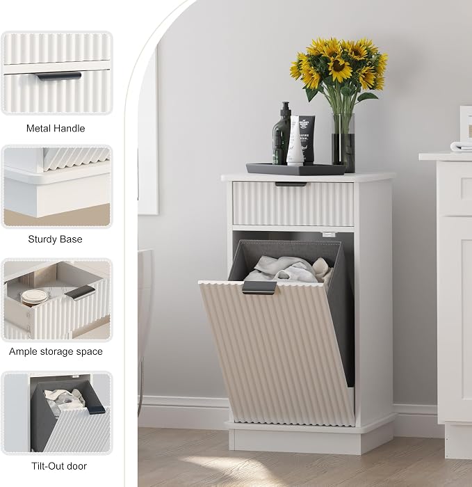 White Tilt Out Laundry Hamper Cabinet Hidden Laundry Hamper Cabinet - Image 4