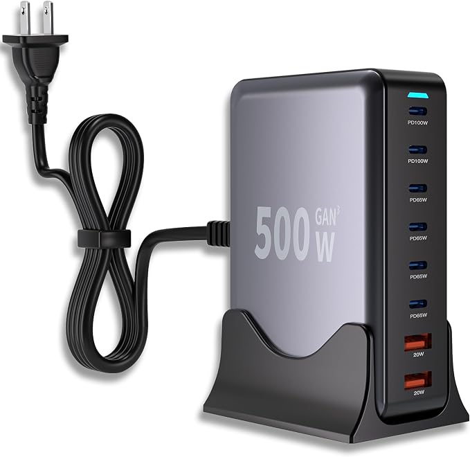 500W GaN USB C Charger Block Charging Station 8 Port Fast Charger Block by Fitquipment