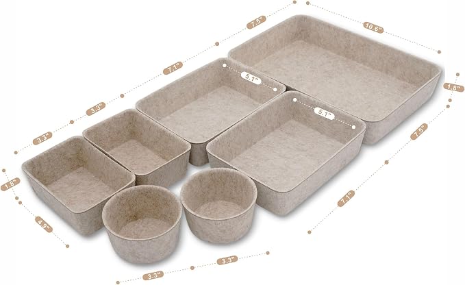 Welaxy 7pc Scandinavian Felt Desk Drawer Organizer Oatmeal Catchall Tray - Image 7