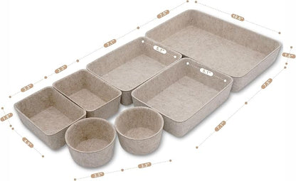 Welaxy 7pc Scandinavian Felt Desk Drawer Organizer Oatmeal Catchall Tray - Image 7