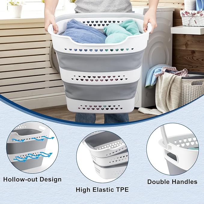 Collapsible Laundry Basket Plastic 42L Foldable Clothes Hamper - Image 4