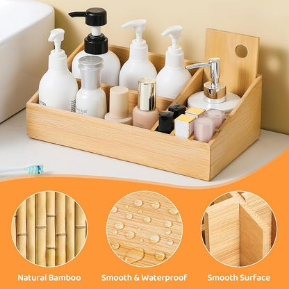 Bamboo Makeup Desk Organizer, Makeup Storage Organization Table Box, Suitable - Image 3