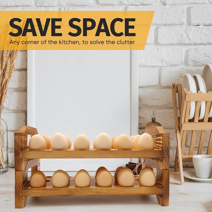 Wooden Egg Holder Countertop, Stackable Egg Storage Trays - Image 4