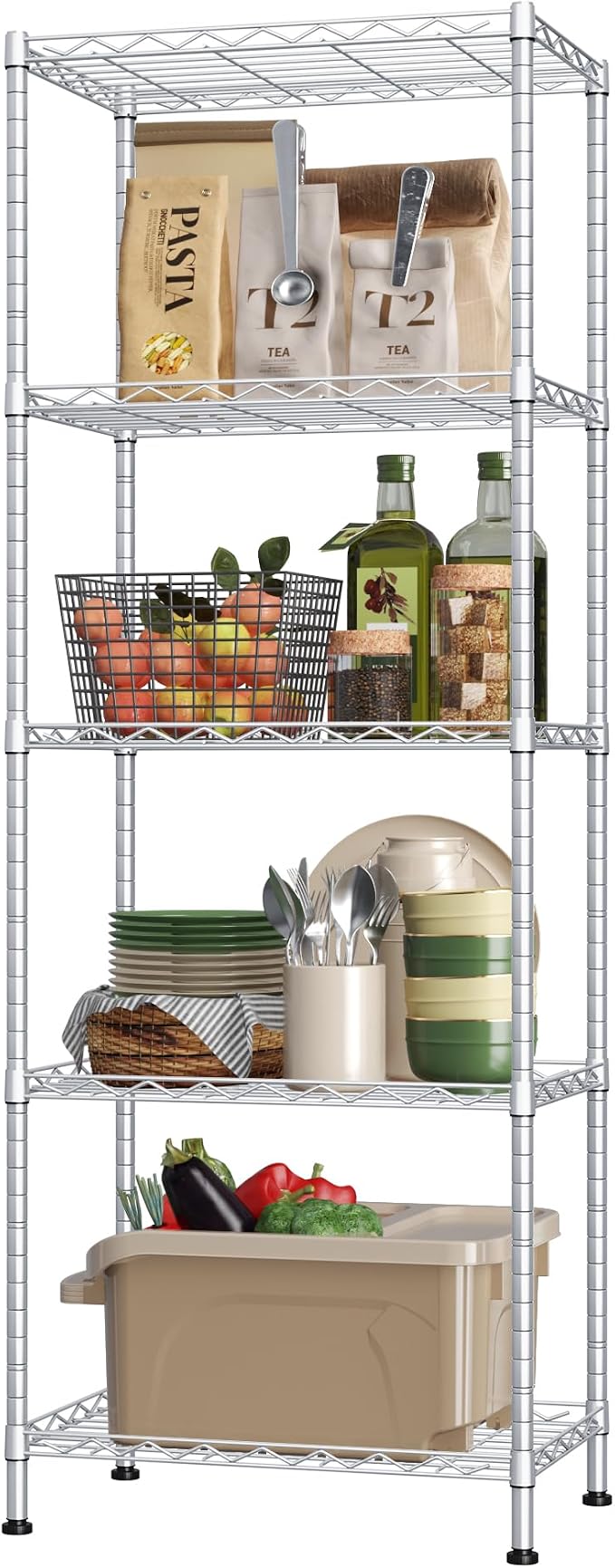 HOMEFORT 5-Shelving Unit, Adjustable Wire Shelving, Metal Wire Shelf Rack by HOMEFORT