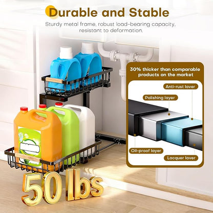 Under Sink Organizer, Heavy-Duty & Rust-Resistant Carbon Steel Metal, 2 Tier - Image 4