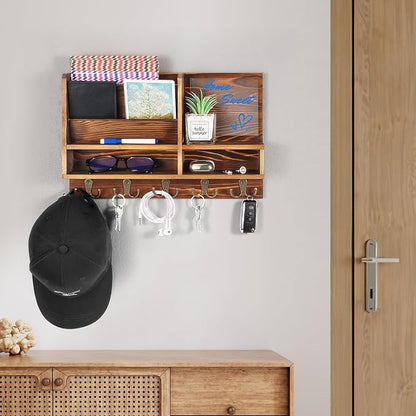 Key Holder Wall Mount, Mail Organizer Wall Mounted, Solid Wood Key Holder - Image 5